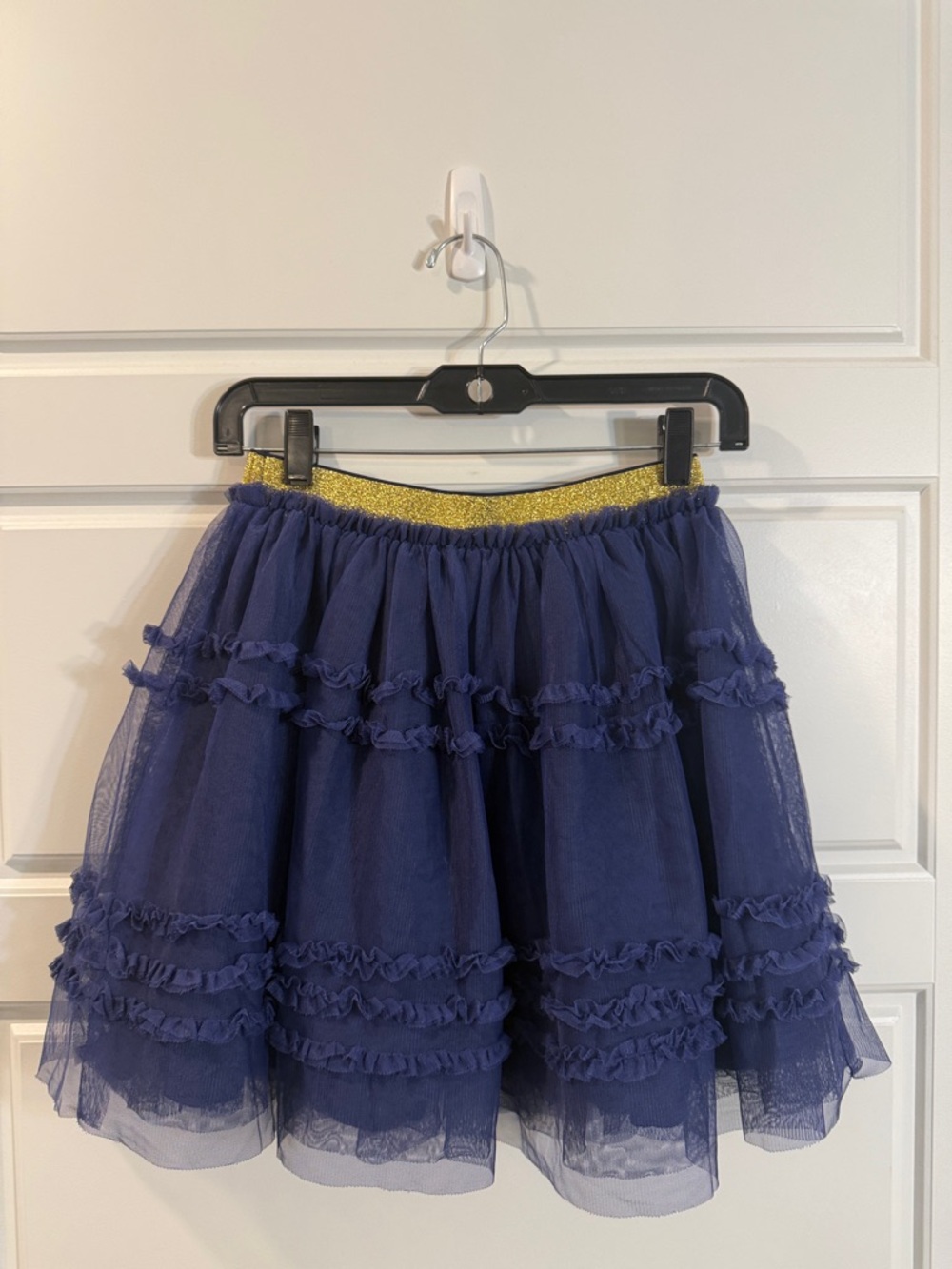Mini Boden Navy Blue Embroided Tulle Skirt Gold Glitter Waistband 11-12y NWT - Picture 5 of 5